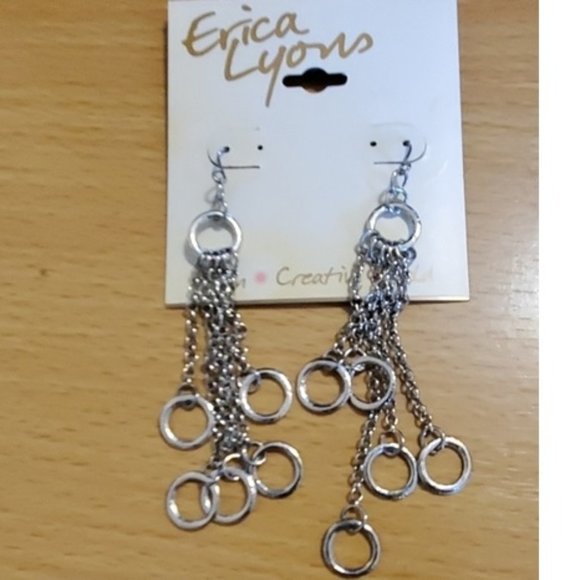 Erica Lyons Silver Tone Dangle Earrings French Hooks  NWT - Picture 1 of 2